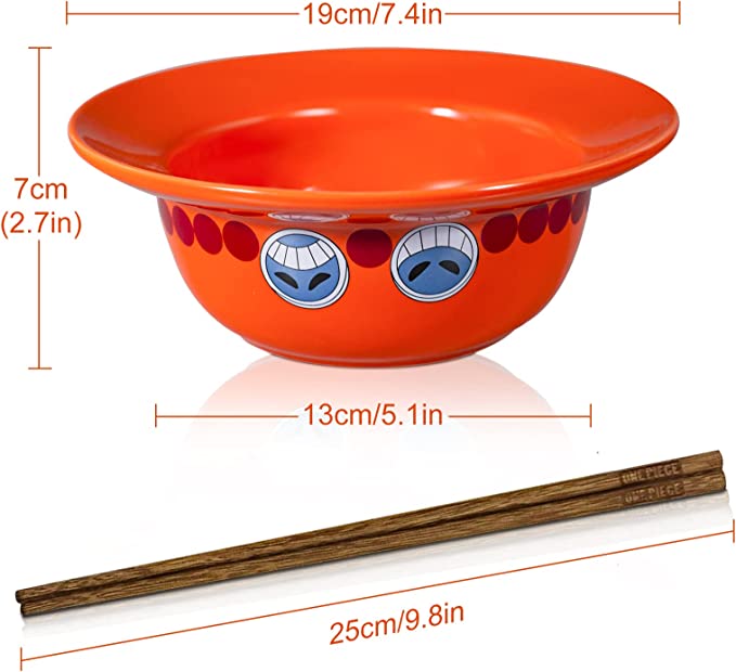 Ramen Bowl con palillos, cuchara y pines - Portgas D. Ace