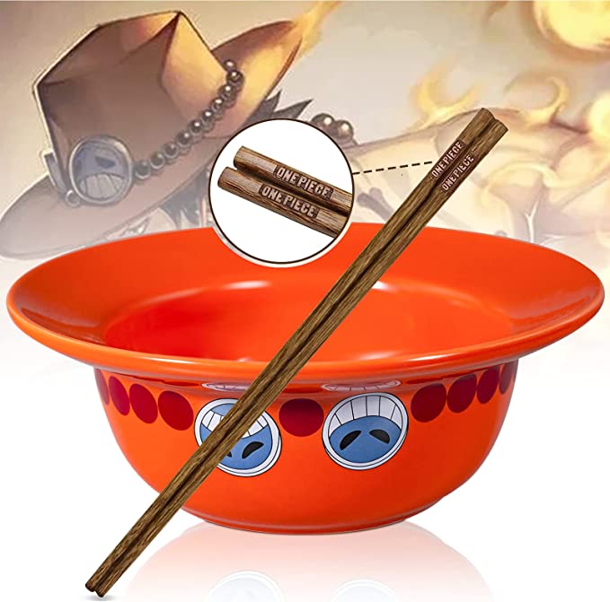 Ramen Bowl con palillos, cuchara y pines - Portgas D. Ace